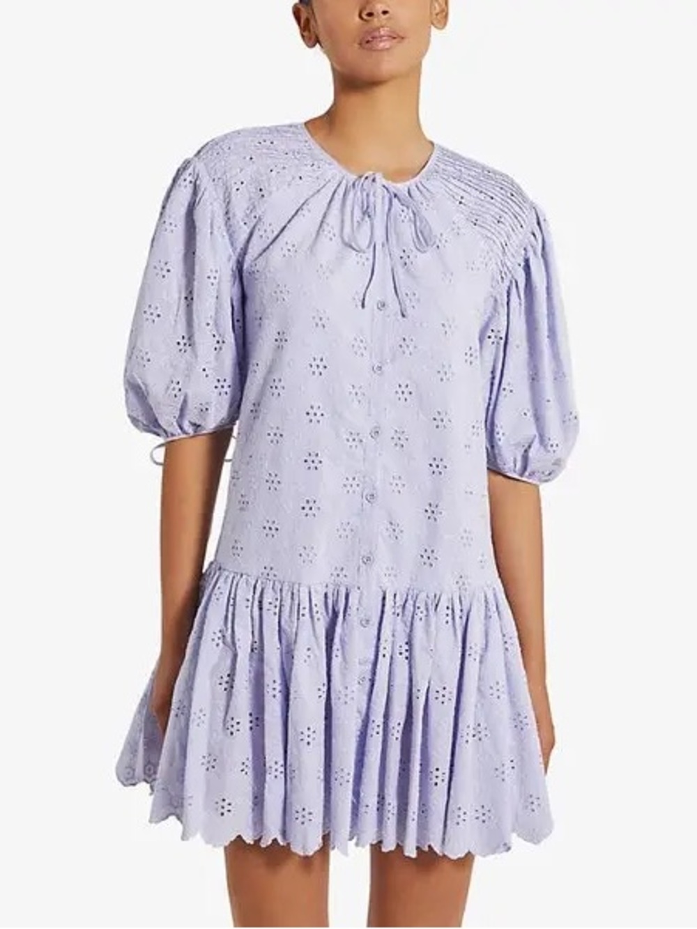 By Malina Allegra Broderie Anglaise Puff Sleeve Cotton Mini Dress
